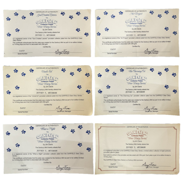 Set of 8 Garfield Collector Plates Dear Diary Series Jim Davis Lot Danbury Mint - Picture 4 of 7